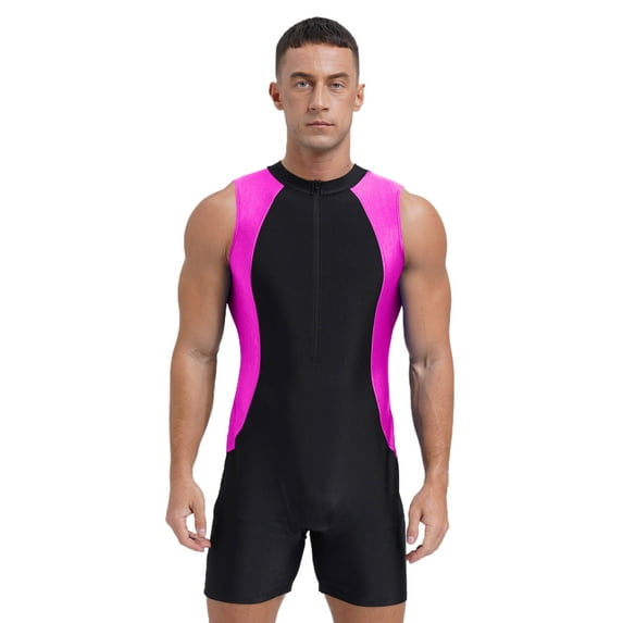 YiZYiF Mens One Piece Jumpsuit Sleeveless Zipper Unitard Swimming Surfing Swimsuit Athletic Leotards Rose L