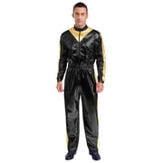 YiZYiF Mens Shiny Long Sleeve Elastic Waist Jumpsuit for Outer Space Alien Astronaut Cosplay Costume Black M