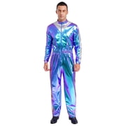 YiZYiF Mens Shiny Long Sleeve Elastic Waist Jumpsuit for Outer Space Alien Astronaut Cosplay Costume Blue XL