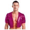 thumbnail image 1 of YiZYiF Mens Shiny Sequin Open Front Waistcoat Short Sleeve Shiny Metallic Crop Bolero Jackets Hot Pink 3XL, 1 of 3