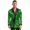 thumbnail image 1 of YiZYiF Mens Smoking Robe Jacket Lapel Long Sleeve Satin Kimono Bathrobe with Belt Nightwear Green XL, 1 of 7