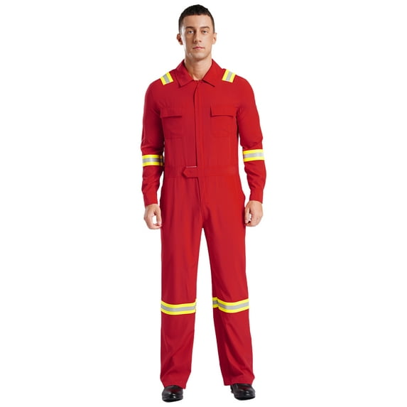 YiZYiF Mens Work Overalls Hi Vis Coveralls Long Sleeve Mechanics Jumpsuit Reflective Safety Workwear Red 4XL