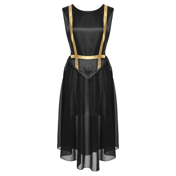 YiZYiF Praise Dance Tunic for Women Liturgical Dancewear Sleeveless Round Neck Overlays Worship Dress Black M