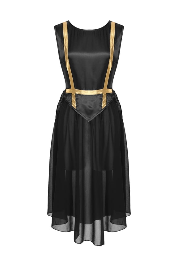 Praise Dance Tunic for Women Liturgical Dancewear Sleeveless Round Neck Overlays Worship Dress Black M