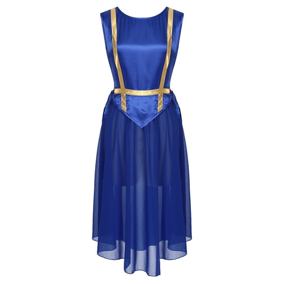 YiZYiF Praise Dance Tunic for Women Liturgical Dancewear Sleeveless Round Neck Overlays Worship Dress Blue S