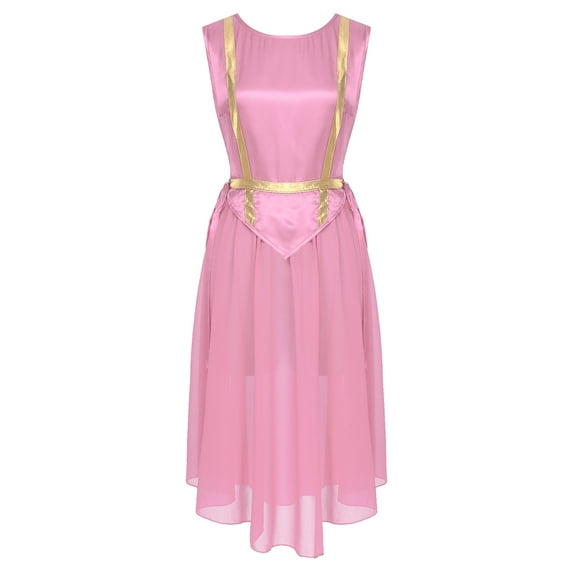 YiZYiF Praise Dance Tunic for Women Liturgical Dancewear Sleeveless Round Neck Overlays Worship Dress Pink S