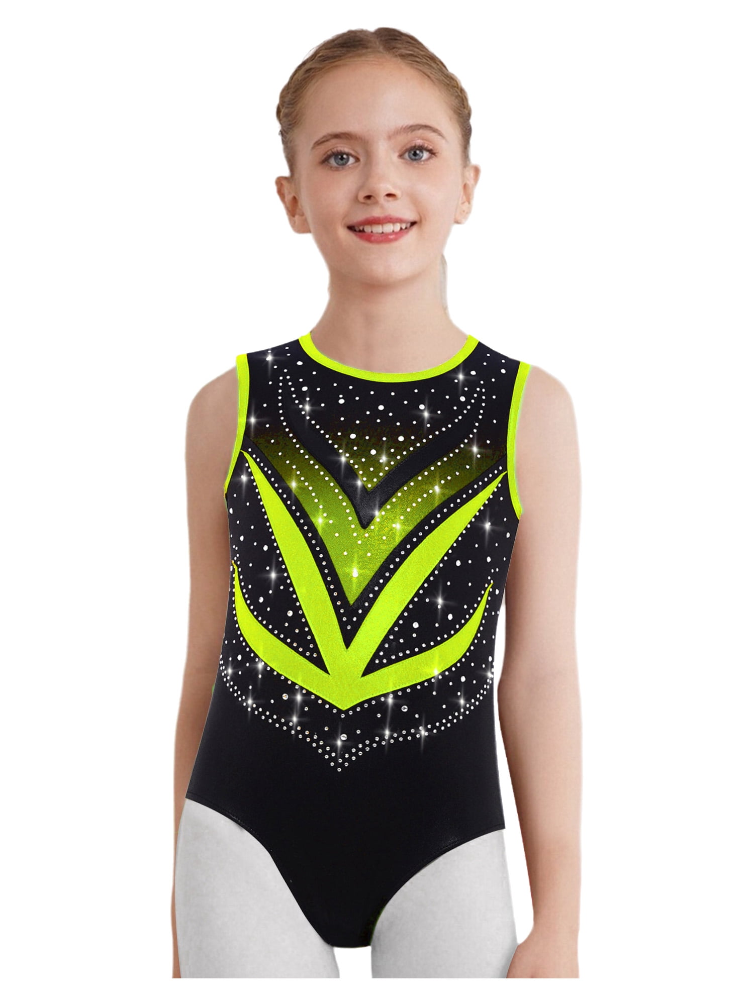 YiZYiF Sleeveless Fancy Unitards for Girls Crisscross Back Gymnastic ...