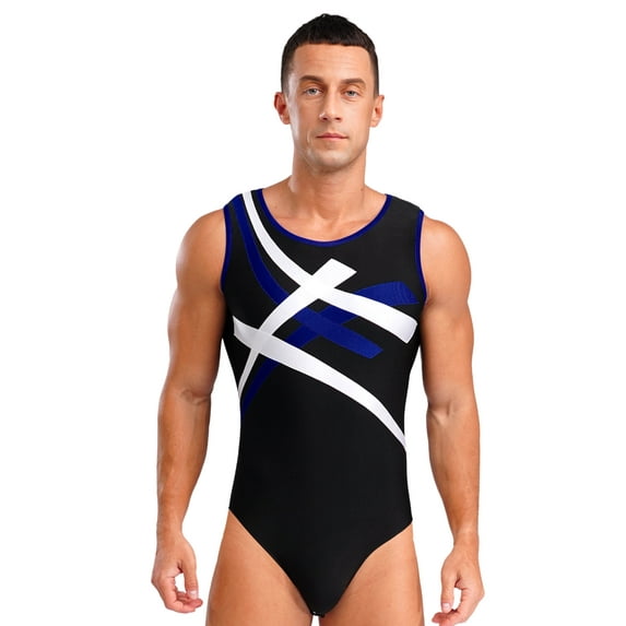YiZYiF Sleeveless Leotards for Men Stretchy Gym Workout Fitness Bodysuits One Piece Biketards Navy Blue L