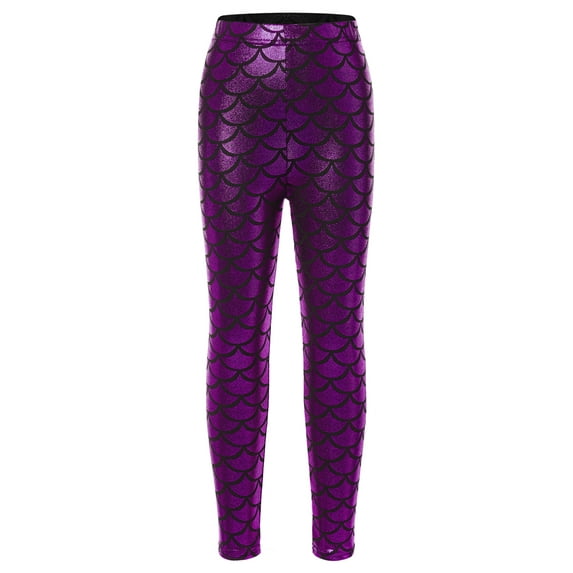 YiZYiF Toddlers Little Girls Allover Fish Scale Print Leggings Tweens Casual Metallic Long Pants,Sizes 2-12