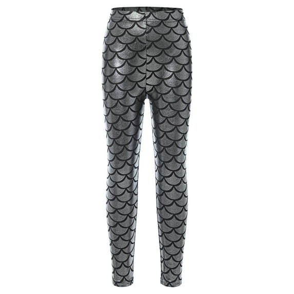 YiZYiF Toddlers Little Girls Allover Fish Scale Print Leggings Tweens Casual Metallic Long Pants,Sizes 2-12