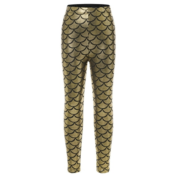 YiZYiF Toddlers Little Girls Allover Fish Scale Print Leggings Tweens Casual Metallic Long Pants,Sizes 2-12