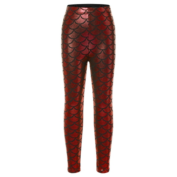 YiZYiF Toddlers Little Girls Allover Fish Scale Print Leggings Tweens Casual Metallic Long Pants,Sizes 2-12