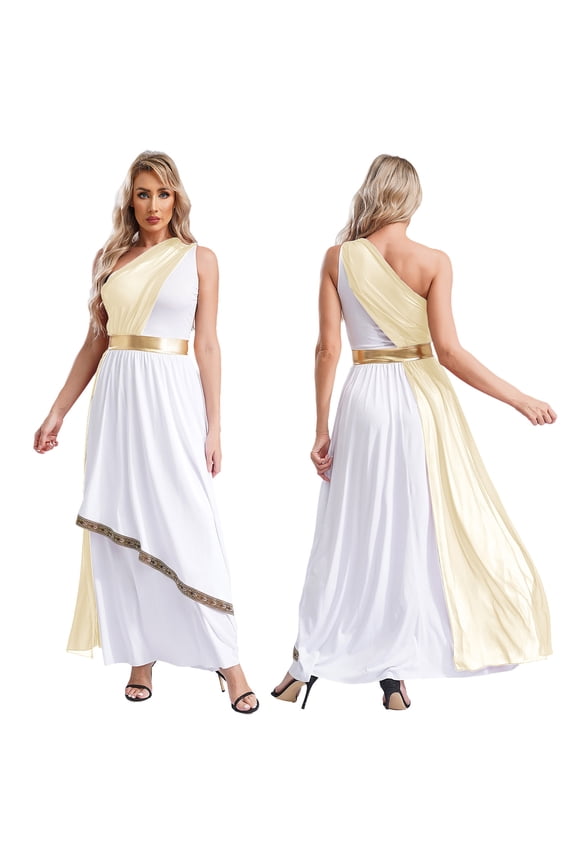 Toga Costume for Women's Egyptian Greek Roman Queen Cosplay Halloween Carnival Party Dress Champagne 3XL