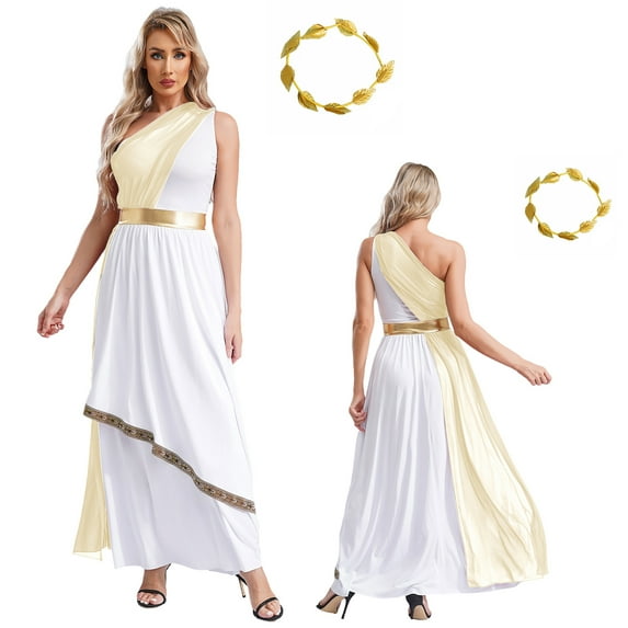 YiZYiF Toga Costume for Women's Egyptian Greek Roman Queen Cosplay Halloween Carnival Party Dress Champagne-A M