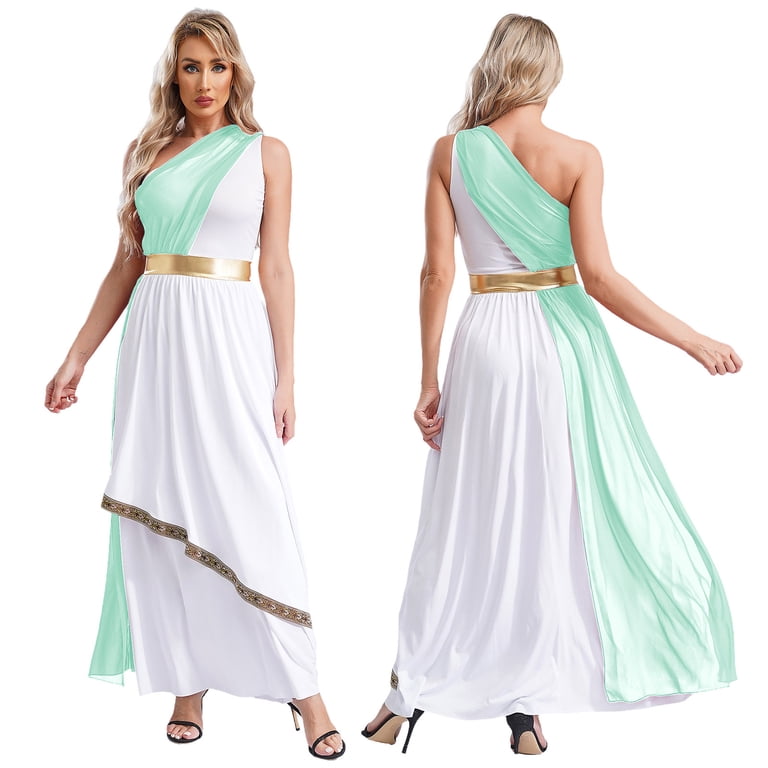 YiZYiF Toga Costume for Women's Egyptian Greek Roman Queen Cosplay Halloween Carnival Party Dress Mint Green XXL