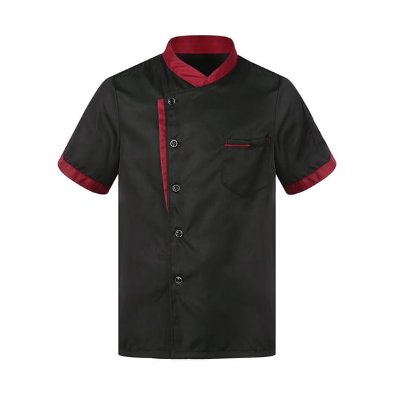 YiZYiF Unisex Chef Coat Womens Mens Short Sleeve Chef Jacket Single-Breasted Kitchen Cook Chef Uniform Black M