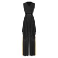 thumbnail image 1 of YiZYiF Women 2 Piece Praise Dance Outfits Sleeveless Color Block Asymmetric Overlay Dress with Pants Black XXL, 1 of 7