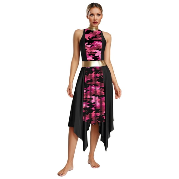 YiZYiF Women Liturgical Praise Dance Dress Mock Neck Sleeveless Irregular Hem Worship Overlay Tunics Black M