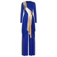 thumbnail image 1 of YiZYiF Women Metallic Praise Dance Outfits Liturgical Lyrical Dance Dress with Pants Worship Costume Blue S, 1 of 7