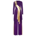 thumbnail image 1 of YiZYiF Women Metallic Praise Dance Outfits Liturgical Lyrical Dance Dress with Pants Worship Costume Purple L, 1 of 7