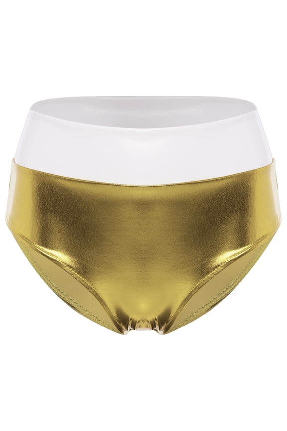 Women Shiny Metallic Briefs High Waist Dance Booty Shorts for Rave Dance Music Festival Shows Gold S