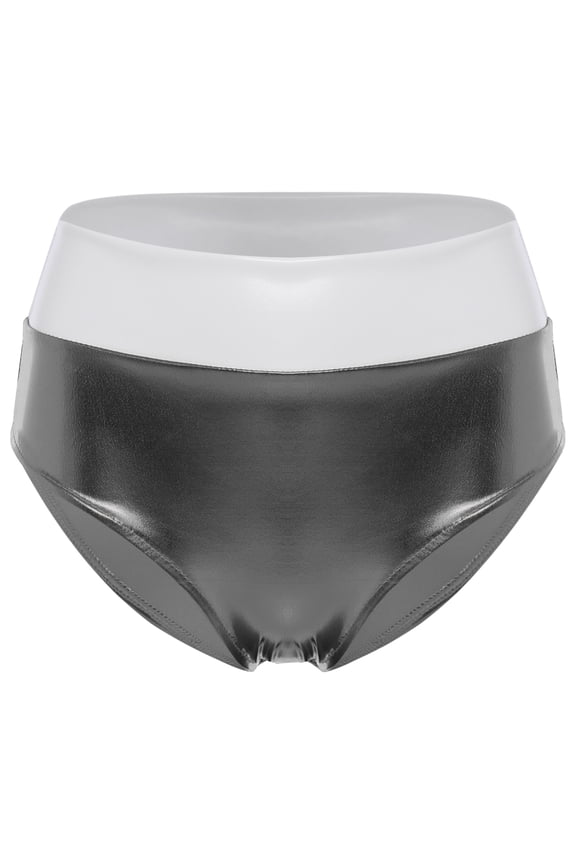 Women Shiny Metallic Briefs High Waist Dance Booty Shorts for Rave Dance Music Festival Shows Grey S