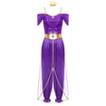 thumbnail image 1 of YiZYiF Women's Arabian Princess Dance Costume Halloween Party Fancy Dress Shiny Belly Dance Jumpsuit Purple A M, 1 of 7