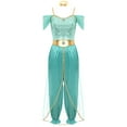 thumbnail image 1 of YiZYiF Women's Arabian Princess Dance Costume Halloween Party Fancy Dress Shiny Belly Dance Jumpsuit Turquoise A XL, 1 of 7