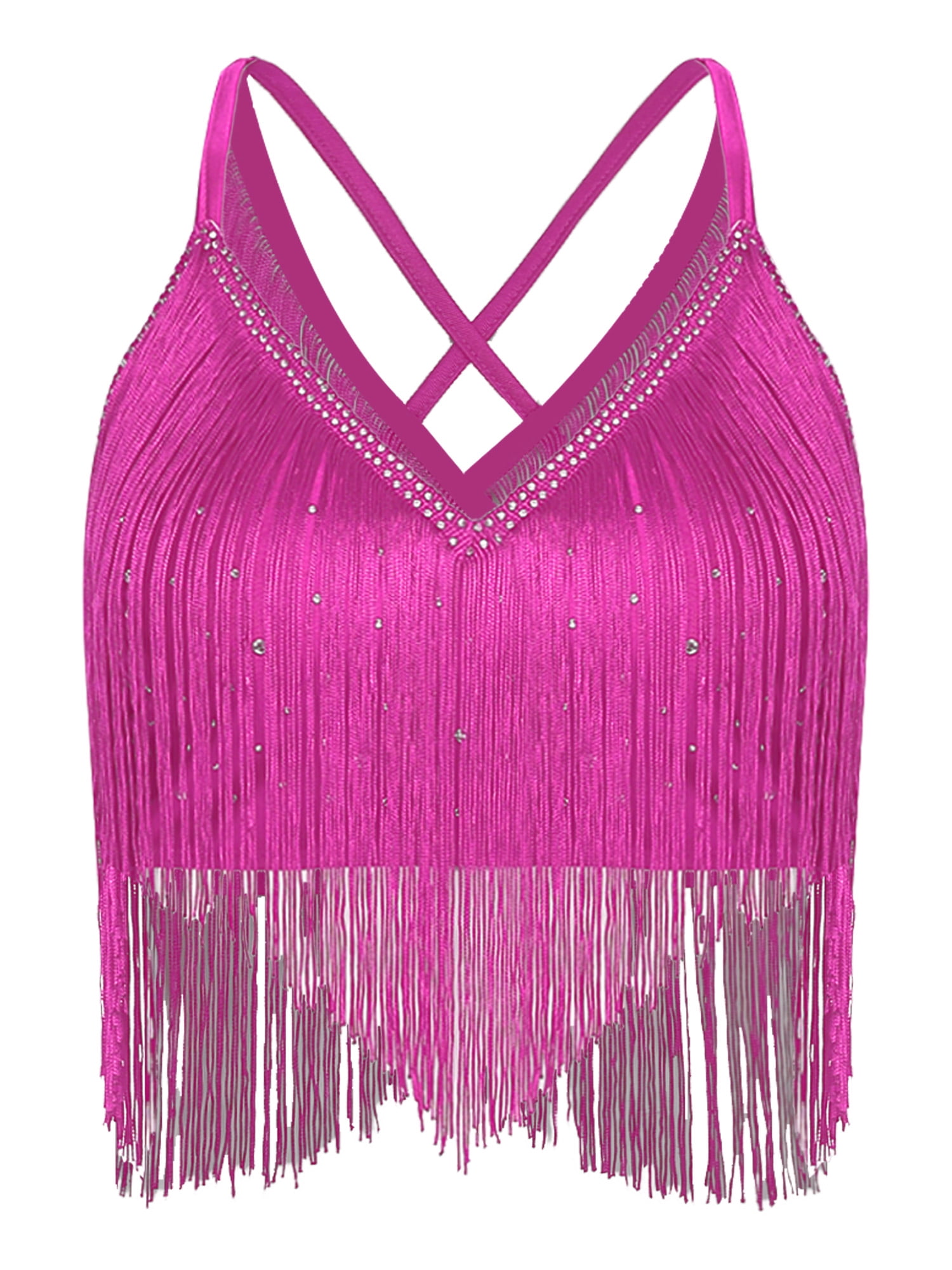 YiZYiF Women's Belly Dance Bra Tops V Neck Sleeveless Fringe Crop Top — free download