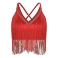 thumbnail image 1 of YiZYiF Women's Belly Dance Bra Tops V Neck Sleeveless Fringe Crop Top Indian Dancer Performance Wear Red M, 1 of 4