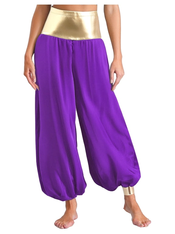 Women‘s Belly Dance Harem Pants Loose Lantern Trouser Halloween Arabian Princess Cosplay Costume Purple S