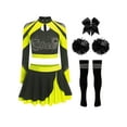 thumbnail image 1 of YiZYiF Women's Cheerleading Uniform Set Long Sleeve Dance Crop Top with Rhinestones Skating Skirt Fluorescent Yellow B L, 1 of 5