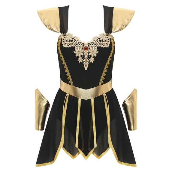 YiZYiF Women's Halloween Ancient Roman Empress Costume Greek God Toga Fancy Dress Mythology Cosplay Black-A S