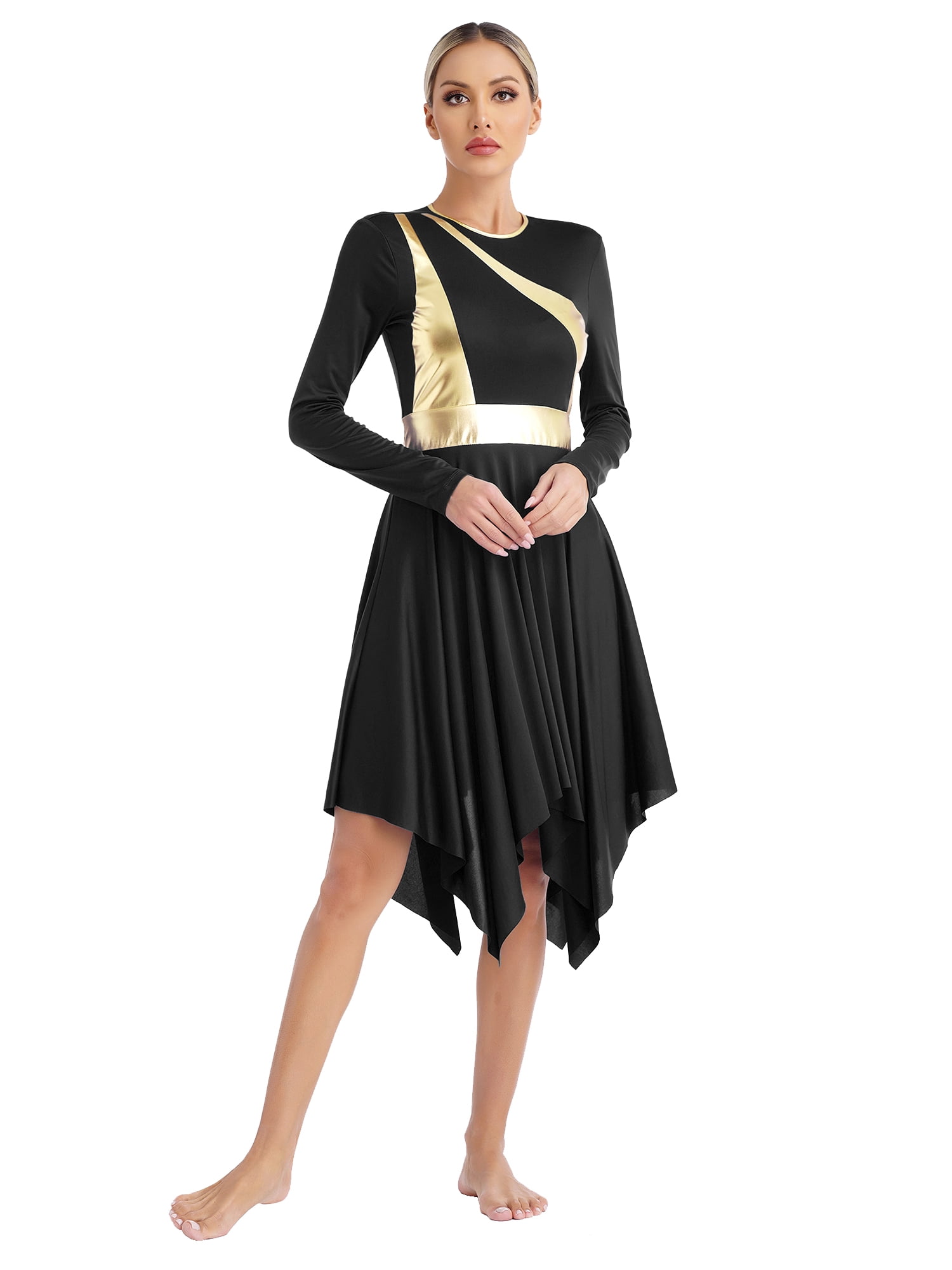 YiZYiF Women's Liturgical Praise Dance Dress Metallic Color Block