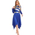 thumbnail image 1 of YiZYiF Women's Metallic Liturgical Praise Dance Dress Long Sleeve Asymmetrical Worship Tunic Dresses Royal Blue XL, 1 of 7