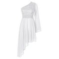 thumbnail image 1 of YiZYiF Women's Praise Dance Dress One Shoulder Flared Sleeve High Low Hem Church Worship Overlay Tunics Ivory XXL, 1 of 7