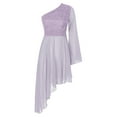 thumbnail image 1 of YiZYiF Women's Praise Dance Dress One Shoulder Flared Sleeve High Low Hem Church Worship Overlay Tunics Light Purple S, 1 of 7