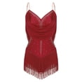 thumbnail image 1 of YiZYiF Women's Rhinestone Latin Dance Costume Ruched Mesh Tassel Samba Rumba Jazz Leotard Bodysuit Burgundy S, 1 of 6