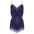 thumbnail image 1 of YiZYiF Women's Rhinestone Latin Dance Costume Ruched Mesh Tassel Samba Rumba Jazz Leotard Bodysuit Navy Blue-B XL, 1 of 6