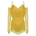 thumbnail image 1 of YiZYiF Women's Rhinestone Latin Dance Costume Ruched Mesh Tassel Samba Rumba Jazz Leotard Bodysuit Yellow-A S, 1 of 7