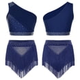 thumbnail image 1 of YiZYiF Womens 2-Piece Dance Outfit Set Shiny Crop Tank Top and Tassel Shorts for Latin Cha-cha Shows Navy Blue XXL, 1 of 7