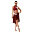 thumbnail image 1 of YiZYiF Womens 2-Piece Dance Outfits for Figure Skating Lyrical Dance Crop Top and Mesh Briefs Skirt Burgundy XXL, 1 of 7
