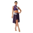thumbnail image 1 of YiZYiF Womens 2-Piece Dance Outfits for Figure Skating Lyrical Dance Crop Top and Mesh Briefs Skirt Purple M, 1 of 7