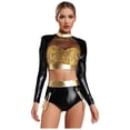 thumbnail image 1 of YiZYiF Womens 2 Piece Metallic Shiny Rave Outfits Long Sleeve Crop Top with Booty Shorts Clubwear Gold XXL, 1 of 7