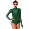thumbnail image 1 of YiZYiF Womens Figure Skating Gymnastics Leotard Glittery Rhinestone Long Sleeve Dance Costume Green L, 1 of 5