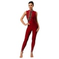 thumbnail image 1 of YiZYiF Womens Figure Skating Jumpsuit Sleeveless Cutout Back Dance Rhythmic Gymnastics Leotards Burgundy XXL, 1 of 7