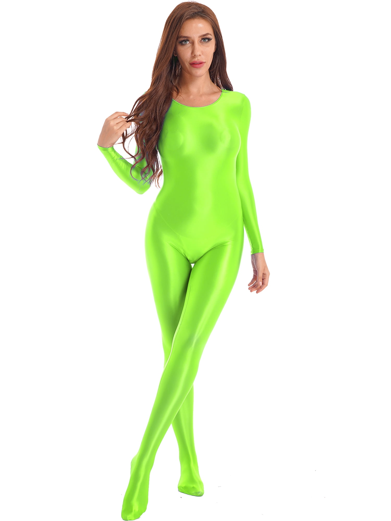 YiZYiF Womens Full Body Length Yoga Bodysuit Glossy Long Sleeve Jumpsuit  for Gym Workout 