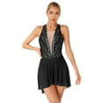 thumbnail image 1 of YiZYiF Womens Glittery Rhinestone Figure Skating Dress Sheer Mesh Patchwork Backless Modern Lyrical Dance Dress, 1 of 7