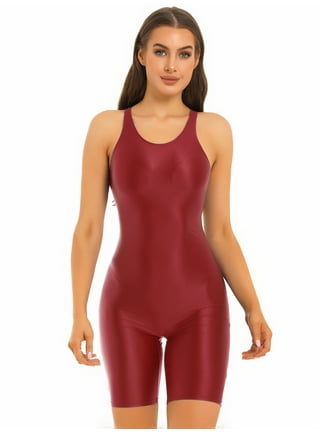 Women Glossy Spandex Sleeveless Tank Unitard Bodysuit Jumpsuit