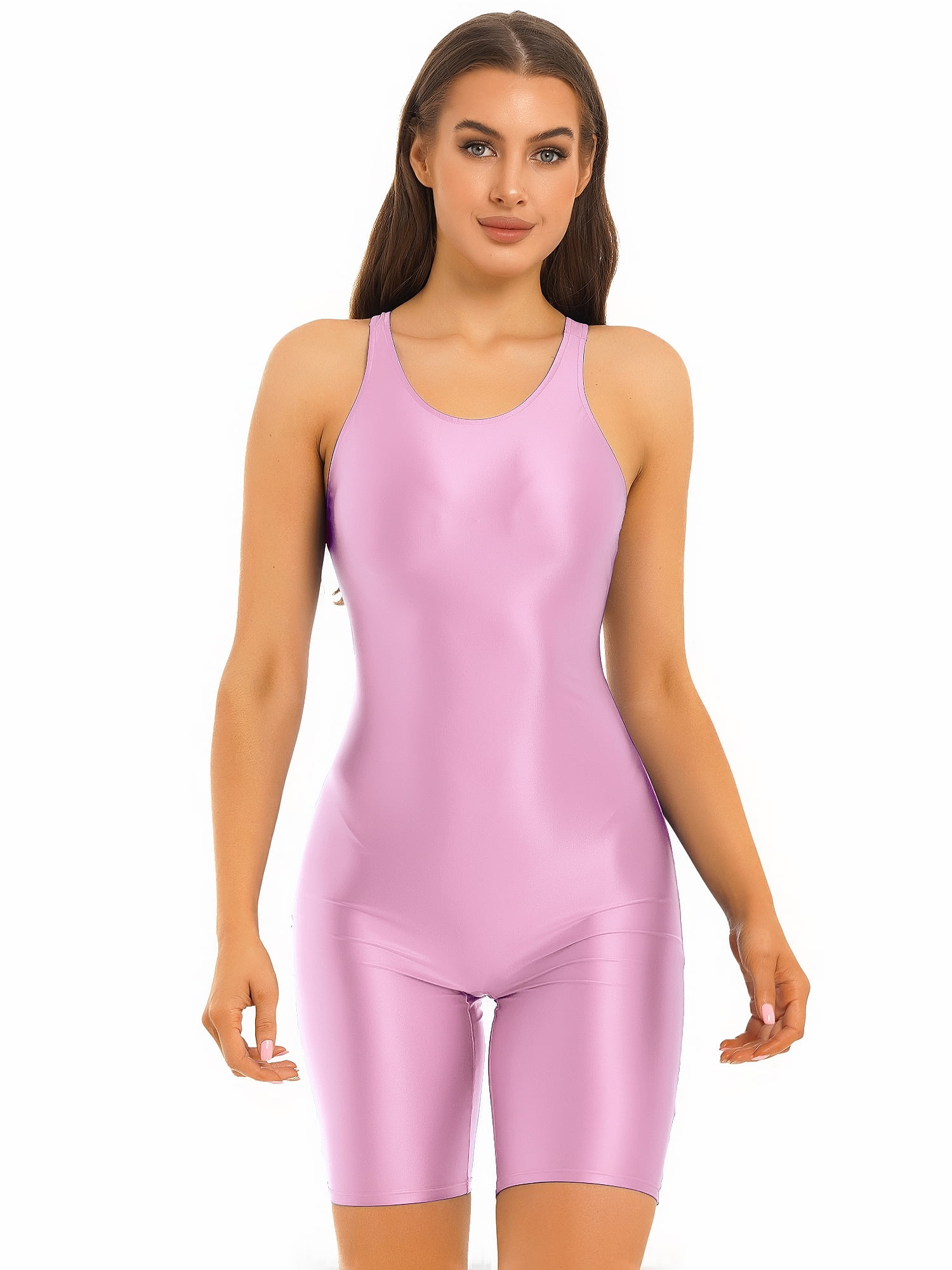 YiZYiF Womens Glossy Ballet Gymnastics Jumpsuit Sleeveless Short